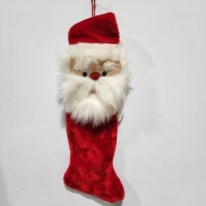 Vintage plush Santa face 3-D stocking red/white large